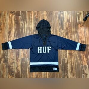HUF Black, Blue, and White Colorblock Hoodie